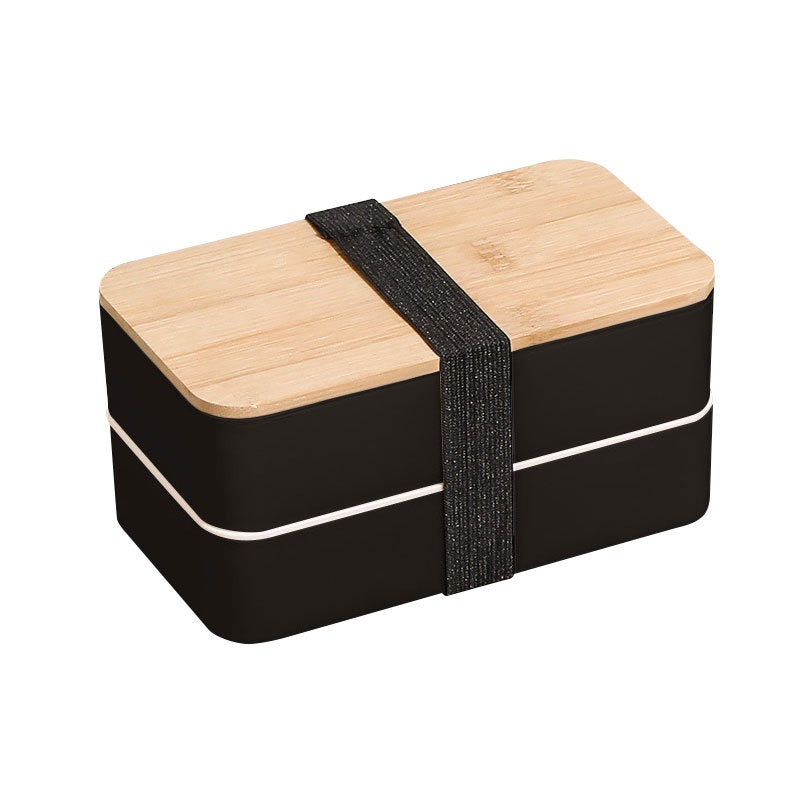 Wheat straw lunch box, Japanese style wooden lid bento box, household compartment, microwave oven lunch box, fresh-keeping box