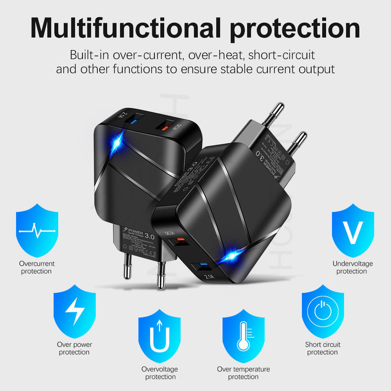 Dual USB QC3.0+2.1A Multi Port Mobile Phone Charger