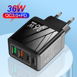 PD QC3.0+2.4A Type-c 2 USB Fast Charging Phone Charger