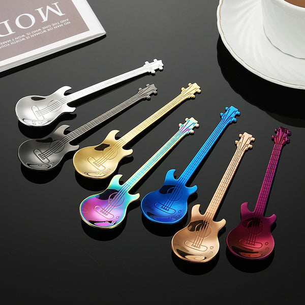 7spoons set  stainless steel coffee spoon creative guitar spoon household mug spoon dessert stirring spoon souvenir tableware - For You Eshop