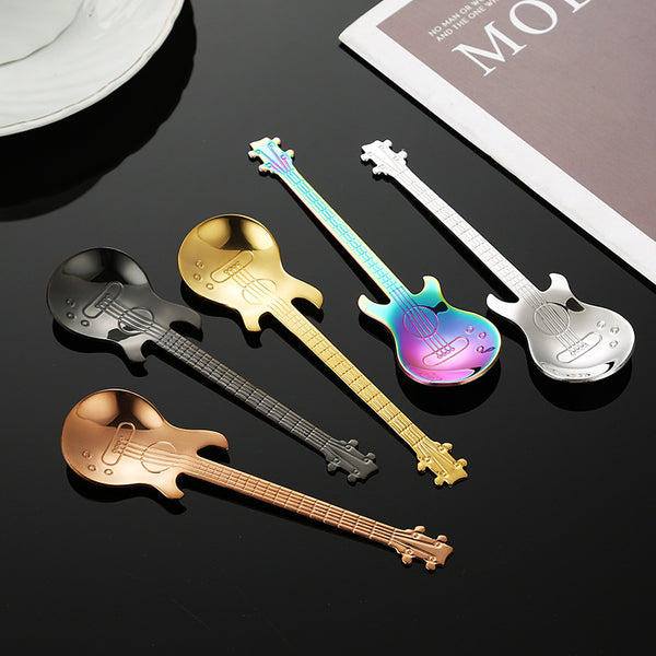 7spoons set  stainless steel coffee spoon creative guitar spoon household mug spoon dessert stirring spoon souvenir tableware - For You Eshop