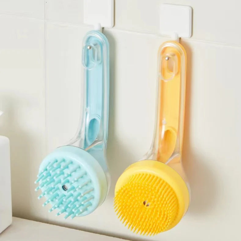 1pc Pet Bath Brush Soft Silicone Long Handle