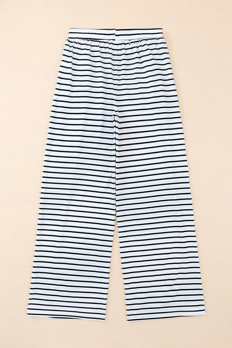 Striped Drawstring Waist Wide Leg Pants