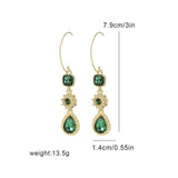 Green Long Water Droplet Fringe Earrings For Women's Fashion, Light Luxury Temperament, Flower Ear Hooks, Antique Earrings