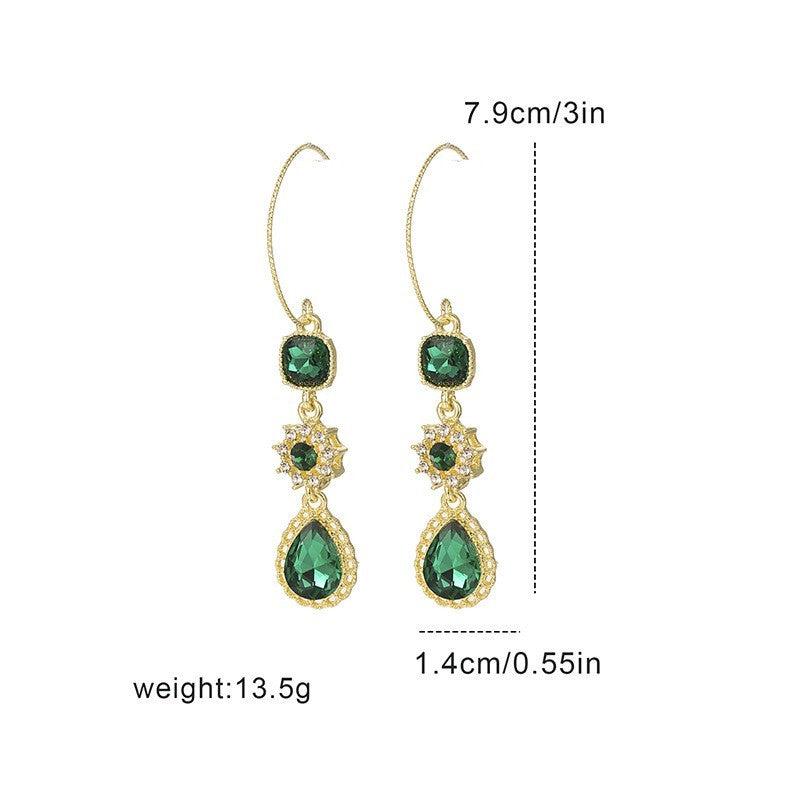 Green Long Water Droplet Fringe Earrings For Women's Fashion, Light Luxury Temperament, Flower Ear Hooks, Antique Earrings