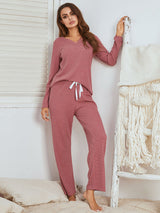 Notched Long Sleeve Top and Pants Set