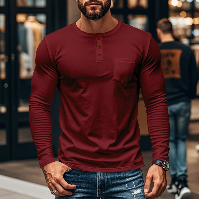 Men's Round Neck Long-sleeved T-shirt Slim Fit Breathable