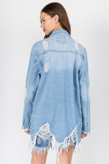 American Bazi Distressed Frayed Hem Denim Jacket