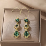 Green Long Water Droplet Fringe Earrings For Women's Fashion, Light Luxury Temperament, Flower Ear Hooks, Antique Earrings