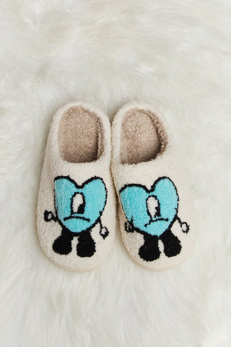 Melody Love Heart Print Plush Slippers