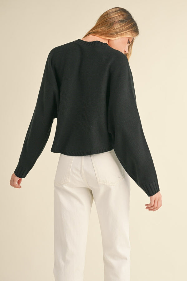 Mable Round Neck Dolman Sleeve Cropped Sweater