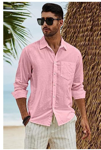 Cotton And Linen Solid Color Youth Casual Cotton And Linen Lightweight Breathable Men's Shirt