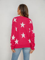 Angel Wings Star Round Neck Dropped Shoulder Sweater