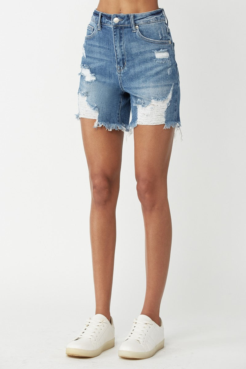 RISEN High Waisted Distressed Denim Shorts