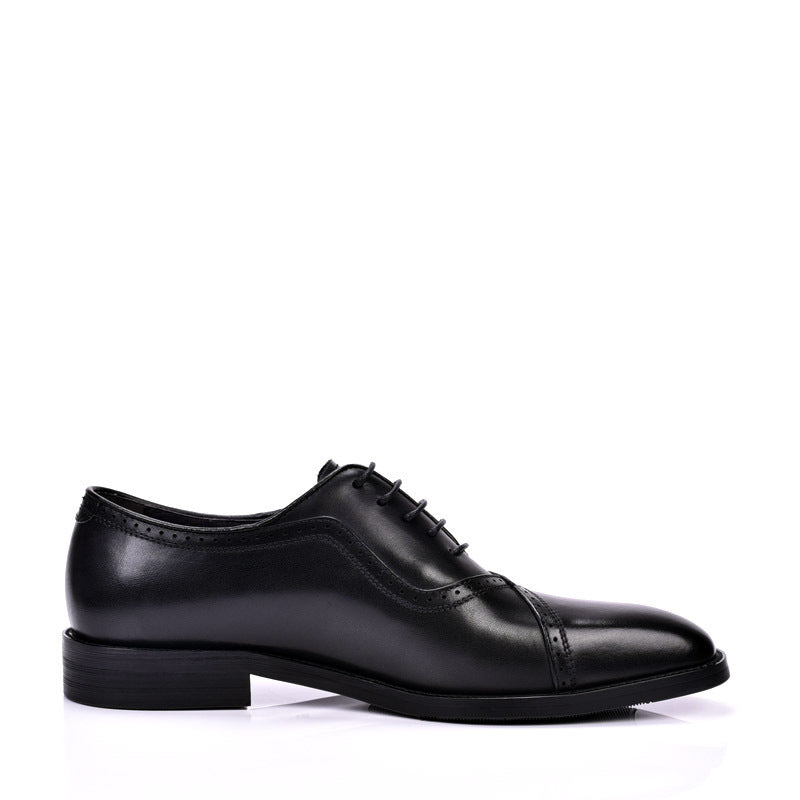 Spring And Autumn Men's Block Leather Shoes With British Pointed Toe