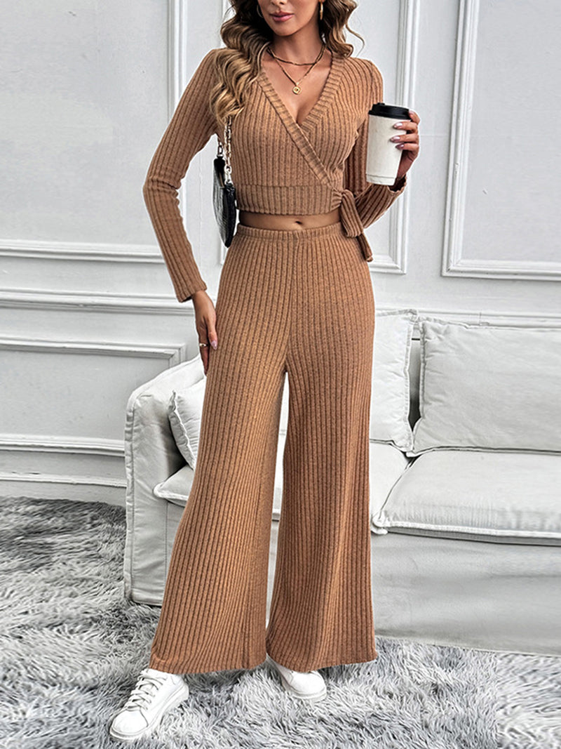 Perfee Surplice Long Sleeve Top and Pants Set