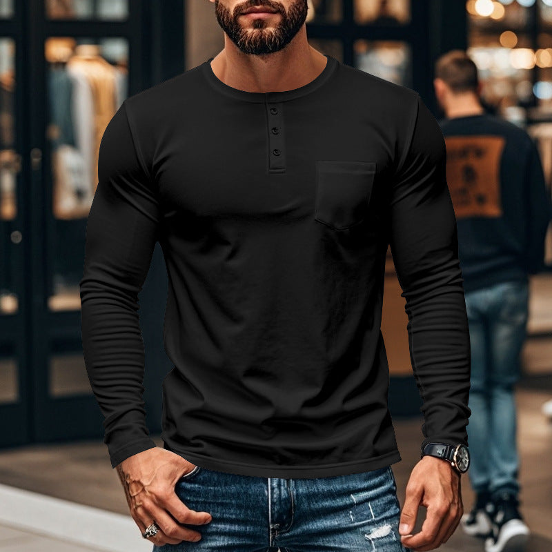 Men's Round Neck Long-sleeved T-shirt Slim Fit Breathable