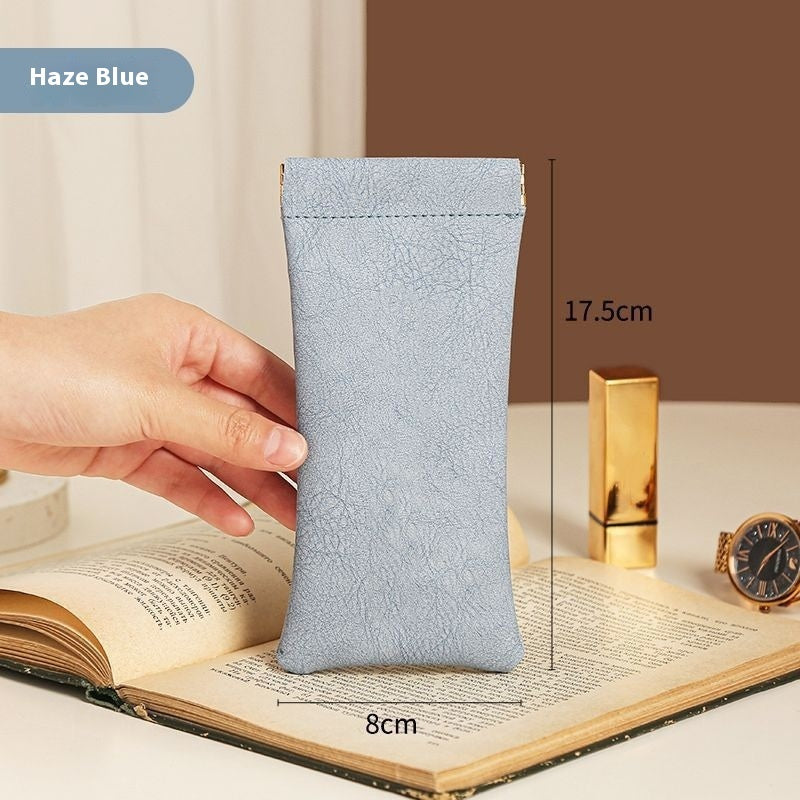 Automatic Closed Simple Portable Leather Sunglasses Storage Bag