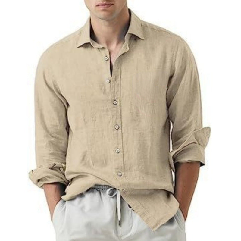 Cotton And Linen Solid Color Youth Casual Cotton And Linen Lightweight Breathable Men's Shirt