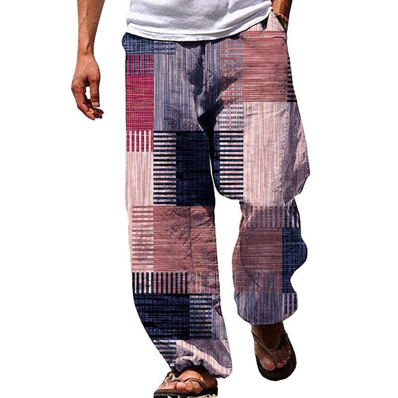 Beach Trousers Drawstring Elastic Waist 3D Printing Striped Pattern Printing