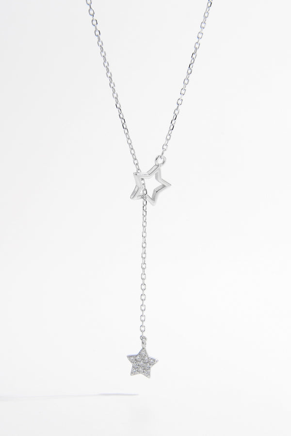 925 Sterling Silver Zircon Star Drop Necklace