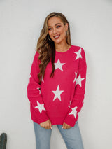 Angel Wings Star Round Neck Dropped Shoulder Sweater