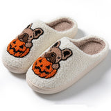 Pumpkin Dog Embroidered Slippers Cartoon Non-slip Velvet Cotton Slippers