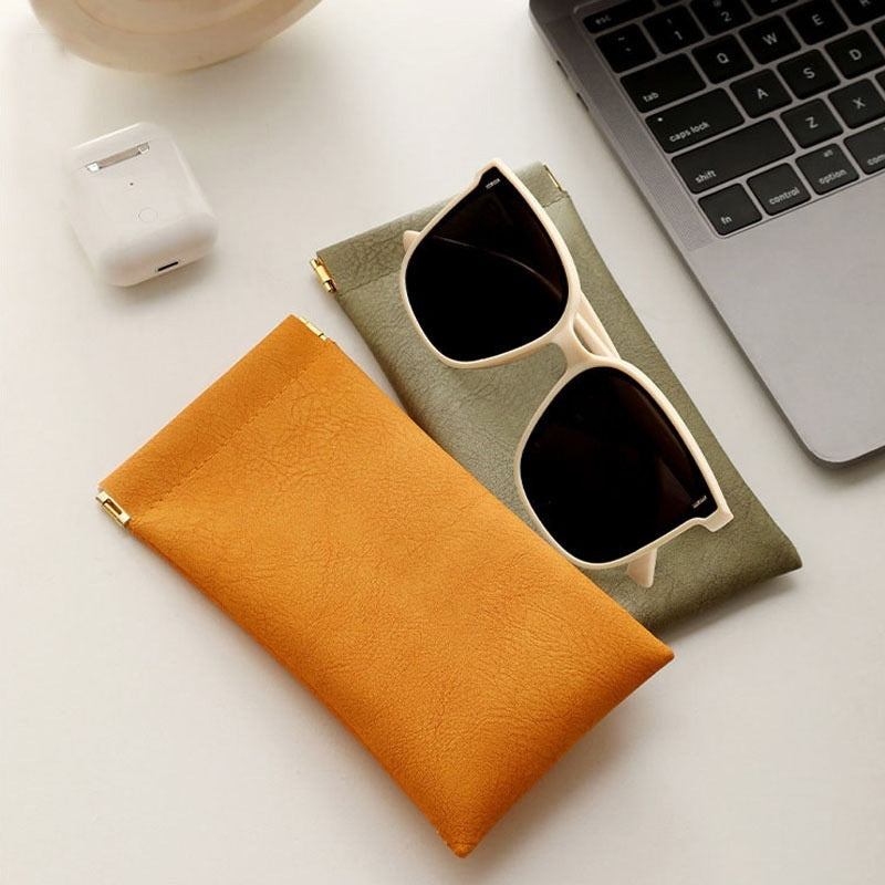 Automatic Closed Simple Portable Leather Sunglasses Storage Bag