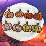 Halloween Autumn Thanksgiving Retro Big Pumpkin Wooden Earrings