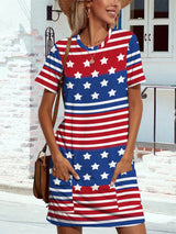 FAM-FAM Pocketd US Flag Printed Short Sleeve Dress